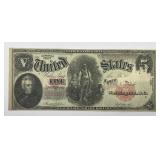 1907 $5 Legal Tender Woodchopper Fr#88 XF details