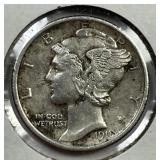 1918-D Mercury Silver Dime About Uncirculated AU