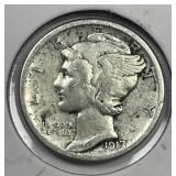 1917-S Mercury Silver Dime Extra Fine XF