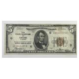 1929 $5 Federal Reserve Bank Chicago Note XF/AU