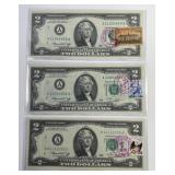 3 Different Lawrence MASS 1976 $2 Stamped Note
