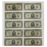 Lot Of 10 Small Size $5 US Note Red Seals