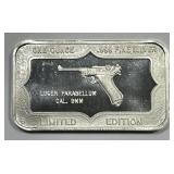 Luger Parabellum 9mm Vintage 1 oz Silver Art Bar