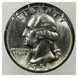 1958-D Washington Silver Quarter Cracked Skull BU