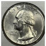 1940-S Washington Silver Quarter Uncirculated BU