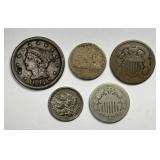 Lot of 5 Civil War Era US Coins