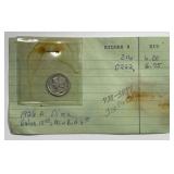 1926-S Mercury Silver Dime Vintage Bidboard Card