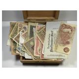 WORLD: Cigar Box with 50+ Foreign Currency Notes