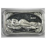 Nude Calendar Girl MAY Vintage 1 oz Silver Art Bar