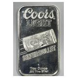 Coors Light Beer Vintage 1 oz Silver Art Bar