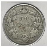CANADA: 1871 Silver 50 Cents Good G