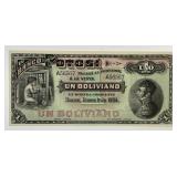 BOLIVIA: 1894 One Boliviano Naked Child Note CU
