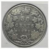 CANADA: 1872-H Silver 50 Cents Good G