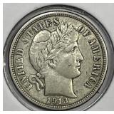 1913 Barber Silver Dime About Uncirculated AU