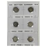 Lot of 6 Better 20th Century Silver Barber Dimes