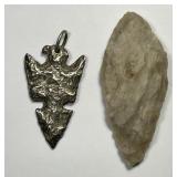 Silver Arrow Head Pendant & Old Stone Arrow Head