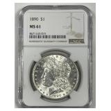 1890 Morgan Silver $1 Uncirculated NGC MS61