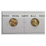 1935 & 1936 Lincoln Cent Uncirculated BU Pair