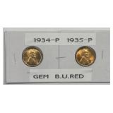 1934 & 1935 Lincoln Cent Uncirculated BU Pair