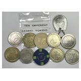 Ten Different Casino Tokens & Chips