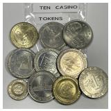 Lot of Ten Casino Tokens, all Metal