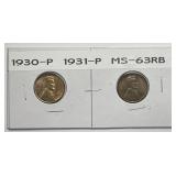 1930 & 1931 Lincoln Cent Mint State Pair