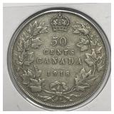 CANADA: 1918 Silver 50 Cents Fine