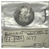 GREAT BRITAIN: Silver 1677 4 Pence Groat