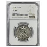 1938-D Walking Liberty Silver Half Key NGC VF25