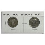 1930 P & S Standing Liberty Silver Quarter Pair