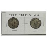 1927 P & D Standing Liberty Silver Quarter Pair VG