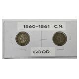 1860 & 1861 Indian Head Cent Copper-Nickel Pair