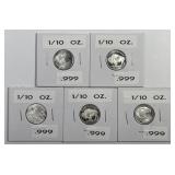 Lot of Five Silver 1/10 Rounds