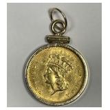 1856 $1 Gold Princess Head in 14K Bezel Pendant