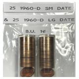 50 Coins 1960-D Lincoln Cent SMALL & LARGE Date