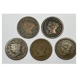 Lot of Five Large Cents WITH Readable Dates