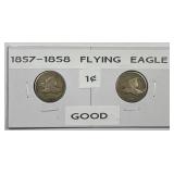 1857 & 1858 Flying Eagle Cent Pair Good G