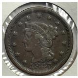 1847 Braided Hair Large Cent Very Fine VF