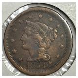 1854 Braided Hair Large Cent Fine F