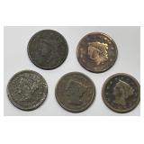 Lot of Five Large Cents Without Readable Dates