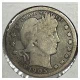 1905-S Barber Silver Quarter Good G