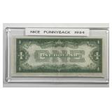 1934 $1 Silver Certificate FUNNY BACK AU
