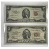1953 $2 US Note Red Seal * STAR * Pair