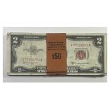 25 Note Lot of $2 US Note Red Seal 1928 1953 1963