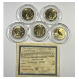 Five 1929 $10 Gold Half Eagle Replicas