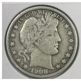1908-D Barber Silver Half Very Good VG+