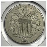 1867 Shield Nickel No Rays Variety Extra Fine XF