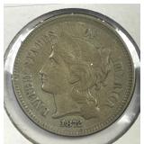 1872 Three Cent Nickel Extra Fine XF
