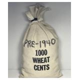 Canvas Bag of 1000 Lincoln Wheat Cent Pennies