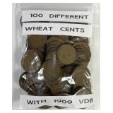 Bag of 100 Different Wheat Cents incl 1909 VDB